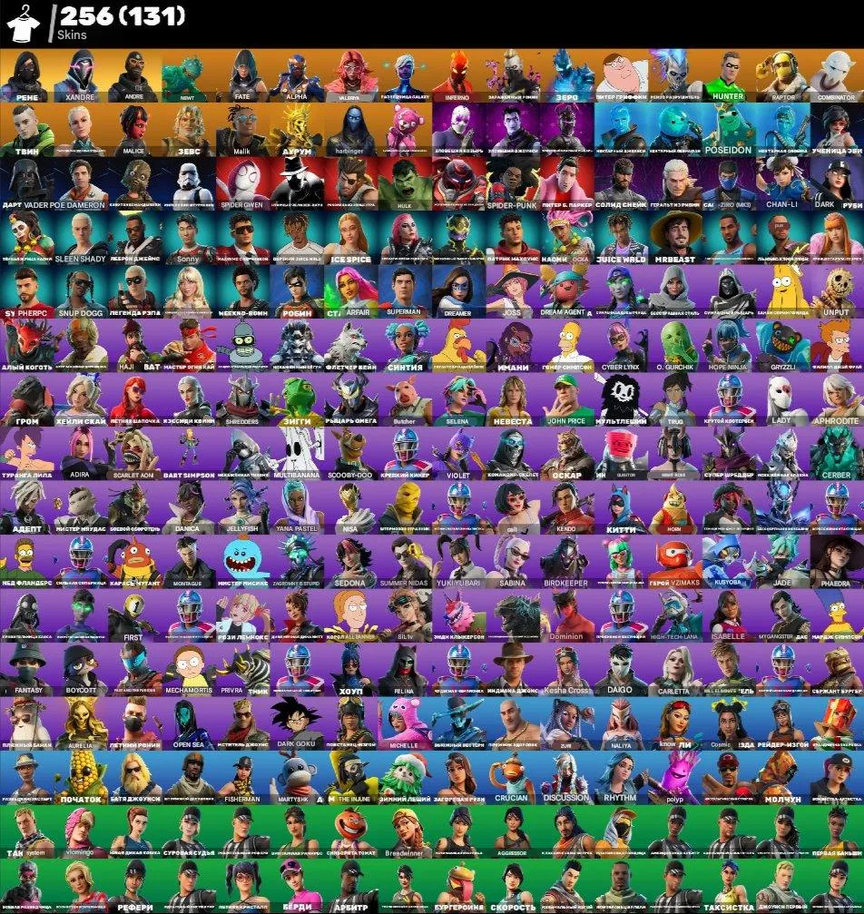 F1379 Over‑Donation 260 Skins Account with 256 Skins, 179 Pickaxes, 116 Gliders, 197 Emotes 